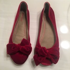 ❤️ Red velvet ballet flats with bow ❤️